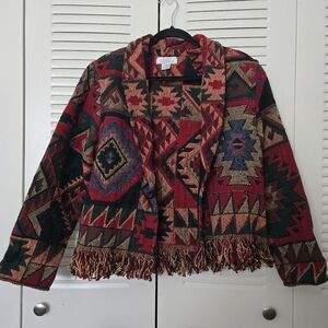 Vintage Sandy Starkman Multicolored Aztec Pattern Women Cotton Jacket